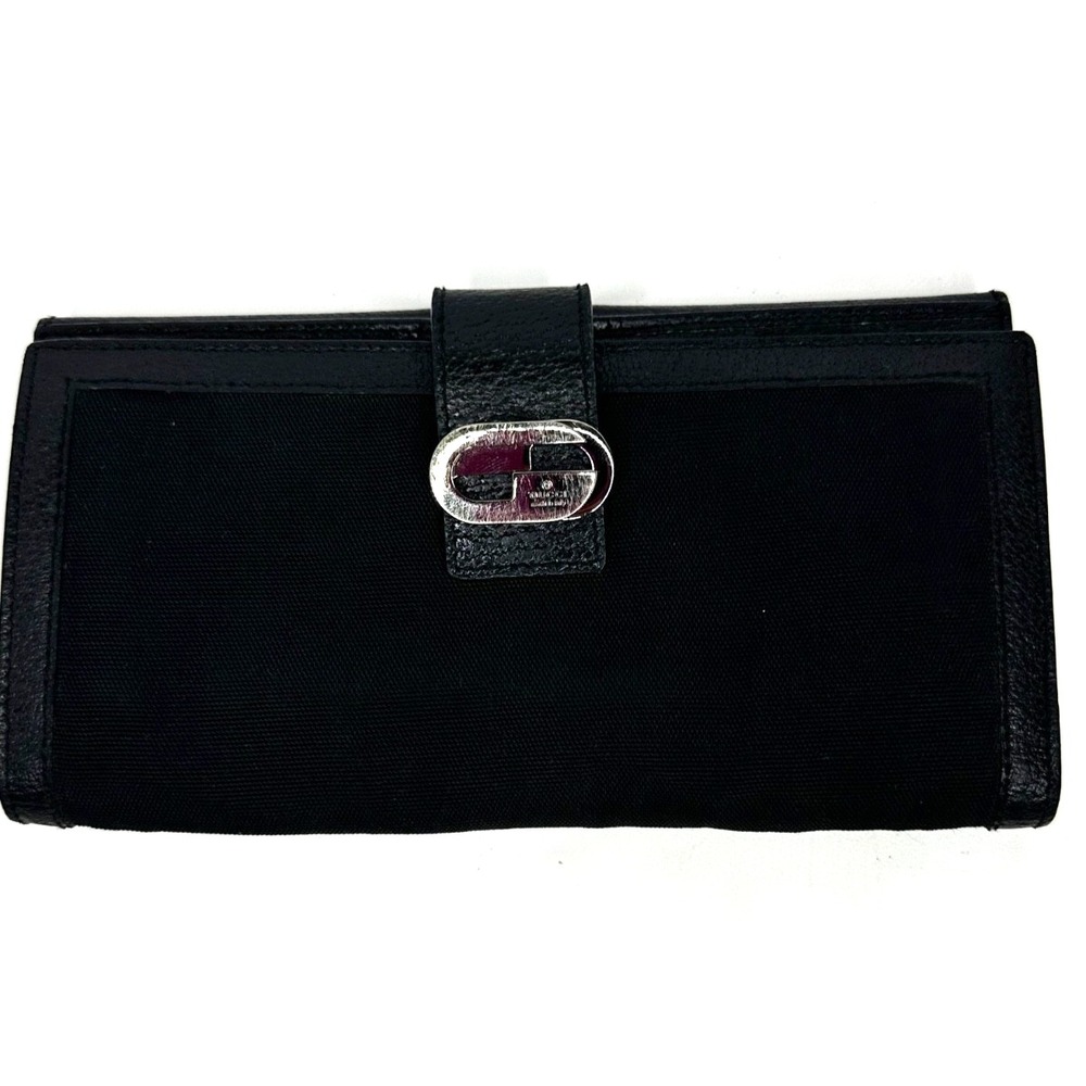 Gucci Wallet Black Fabric Leather Trim made in Italy Silver Hardware 7x4"